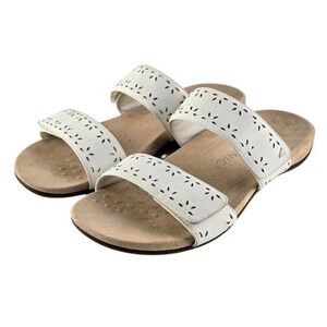 Vionic Women's White Randi Leather Orthotic Two-Straps Slide Sandals 8